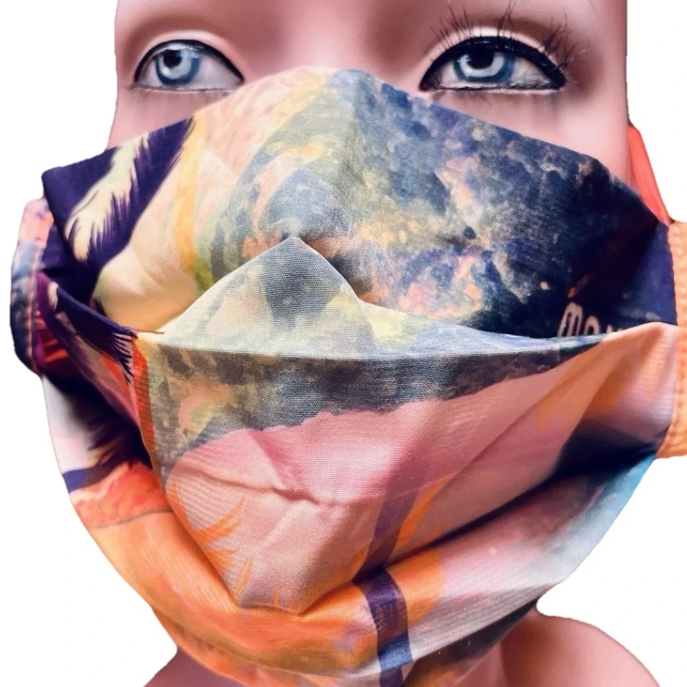 LE SUPERBE Tropical Print REVERSIBLE Fabric FACE MASK O/S